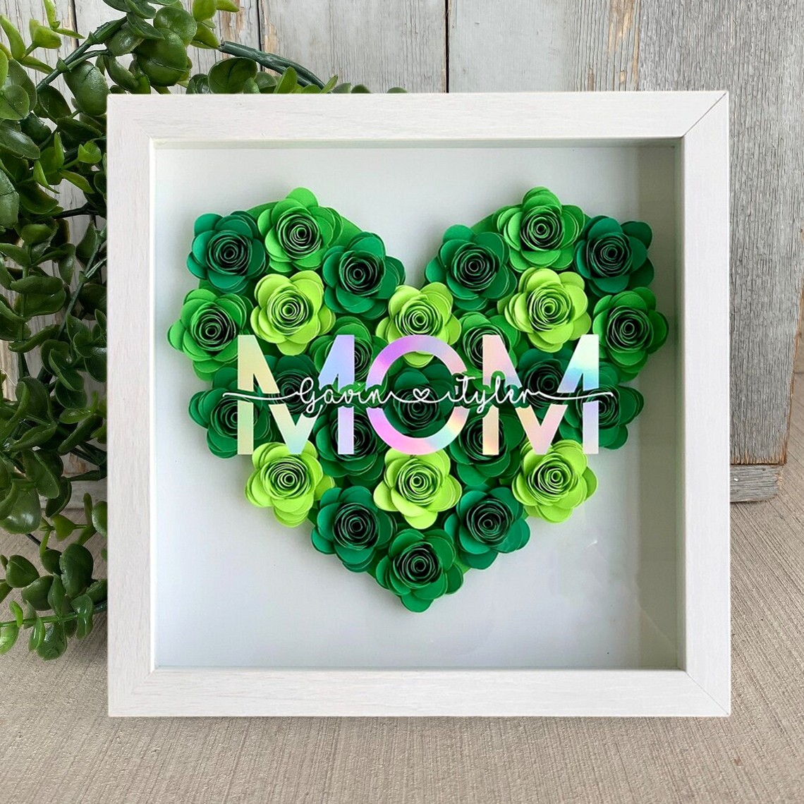 Mom Heart Shaped Monogram Flower Shadow Box Gift For Mothers