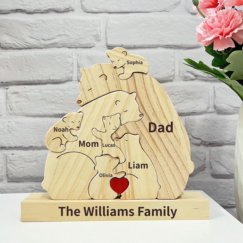 Wooden Bear Family Puzzle with Family Names Christmas Gift