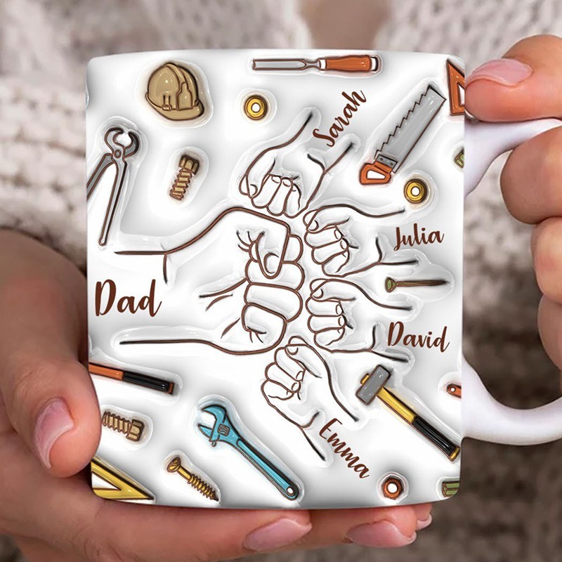 Personalized Dad 3D Inflated Effect Fist Bump Mug Fathers Day Gift for Dad Grandpa