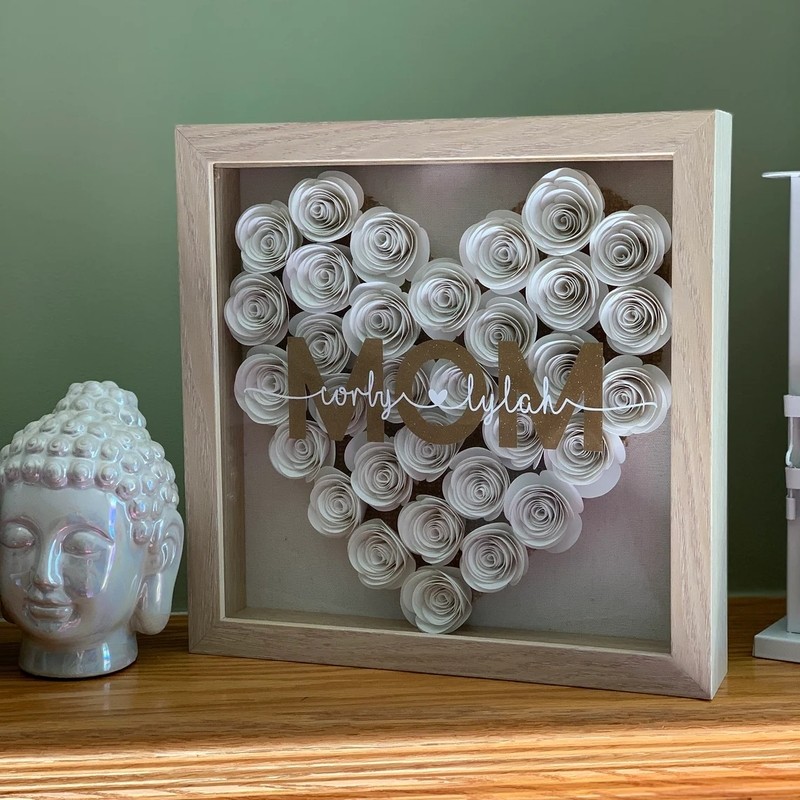 Mom Heart Shaped Monogram Flower Shadow Box Gift For Mothers