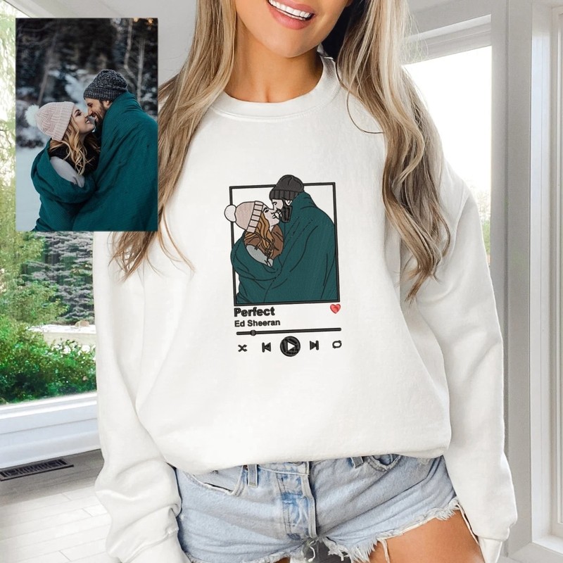 Custom Embroidered Portrait Sweatshirt Music Player Couple Family Gift For Boyfriend