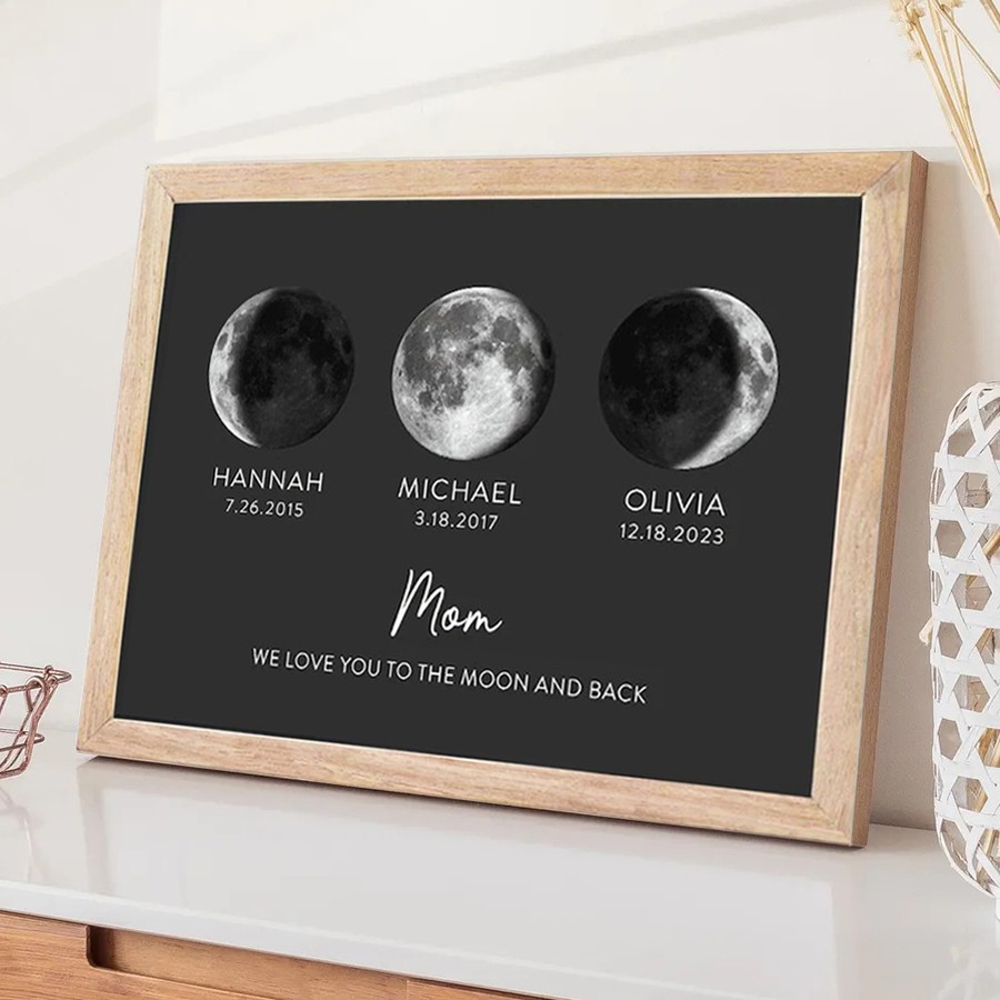 Personalized Wooden Moon Phase Frame Mothers Day Gift