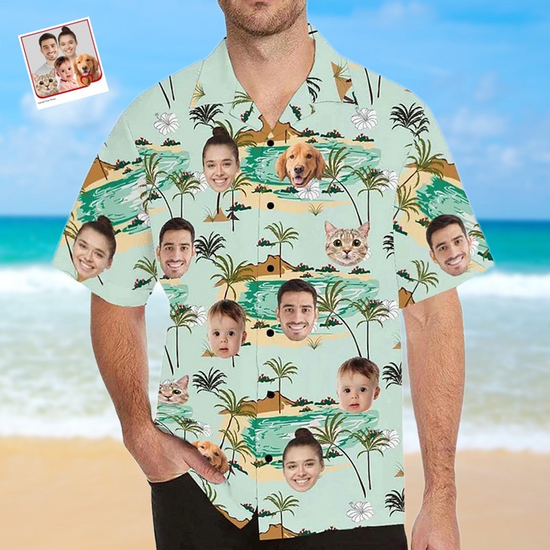 Personalized Hawaiian Shirt with Face Summer Vacation Gifts For Family Pet Owners Pet Lovers