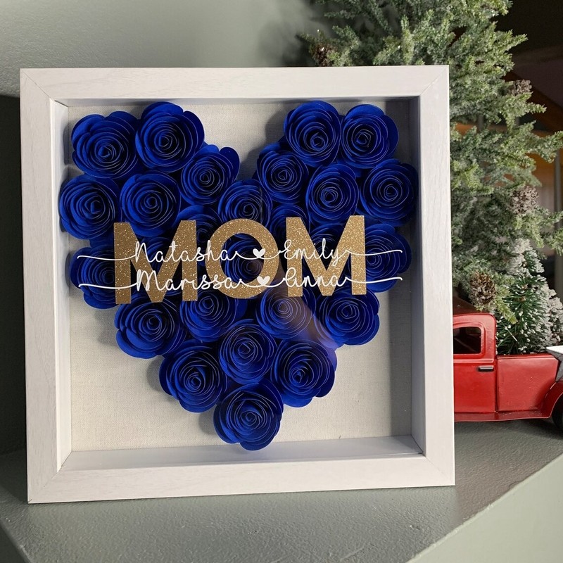 Mom Heart Shaped Monogram Flower Shadow Box Gift For Mothers