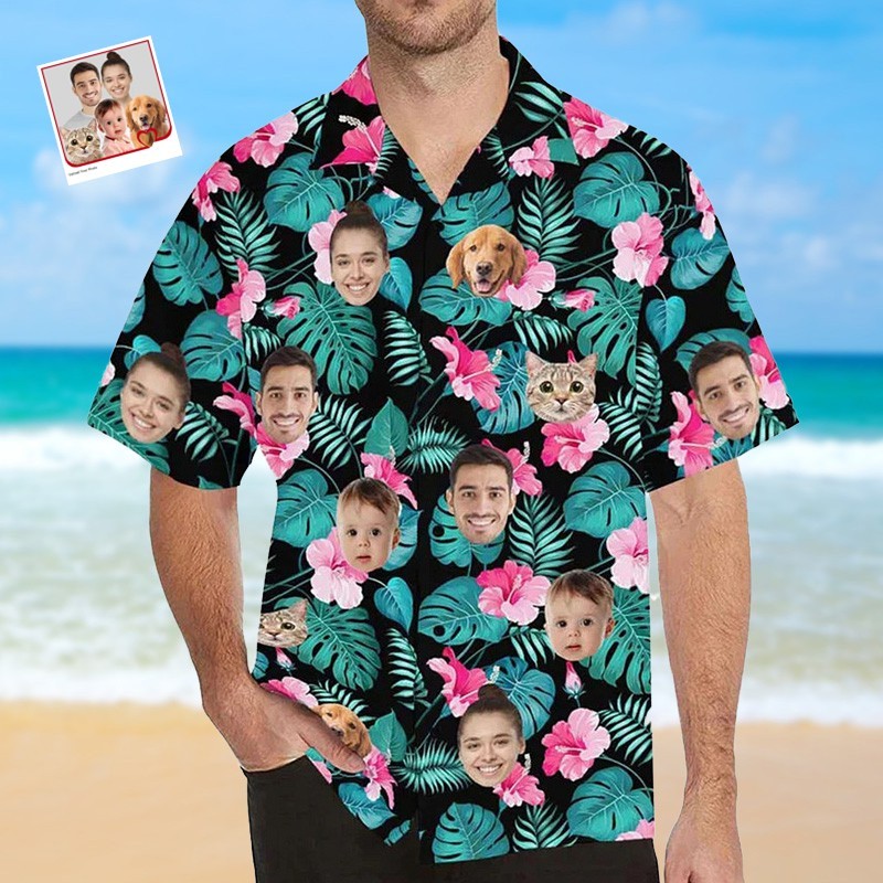 Personalized Hawaiian Shirt with Face Summer Vacation Gifts For Family Pet Owners Pet Lovers