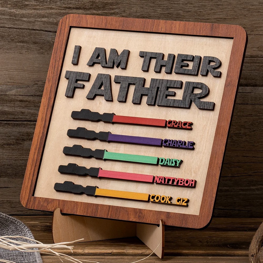 Personalized Lightsaber Sign With Kids Name For Dad Grandpa Father's Day Gift Idea