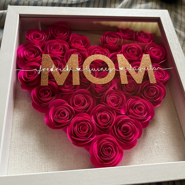 Mom Heart Shaped Monogram Flower Shadow Box Gift For Mothers