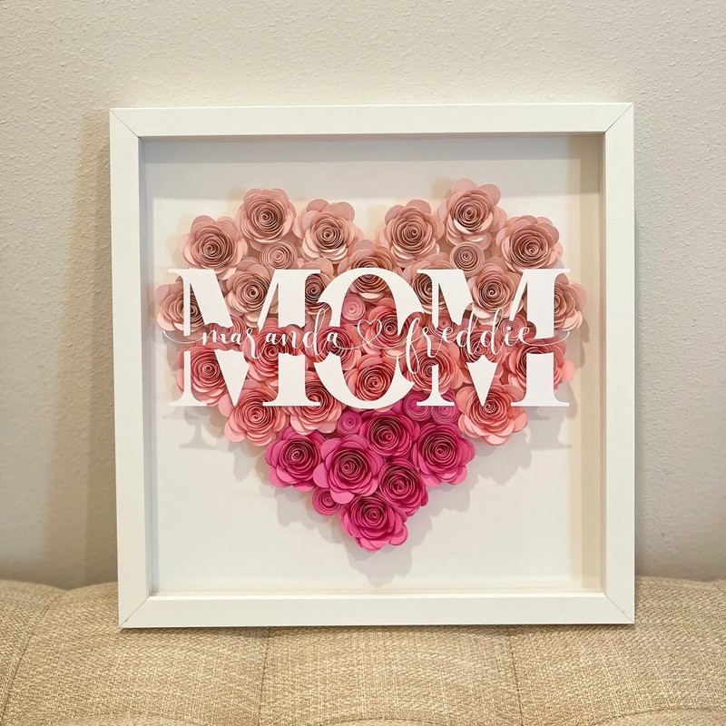 Mom Heart Shaped Monogram Flower Shadow Box Gift For Mothers