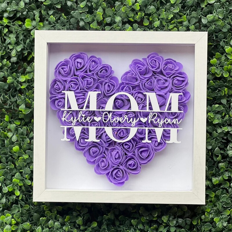 Mom Heart Shaped Monogram Flower Shadow Box Gift For Mothers