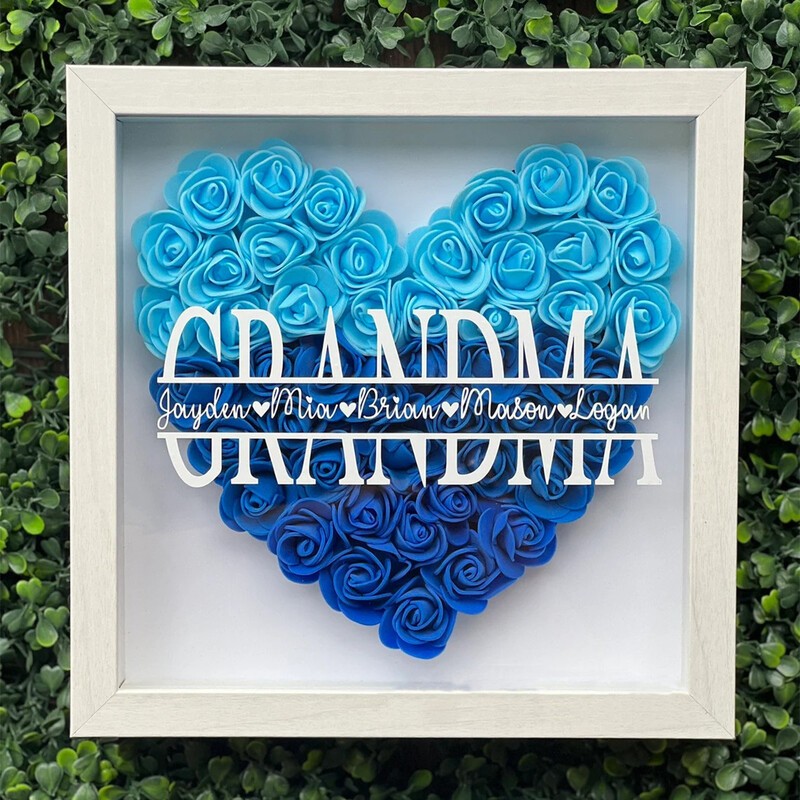 Mom Heart Shaped Monogram Flower Shadow Box Gift For Mothers