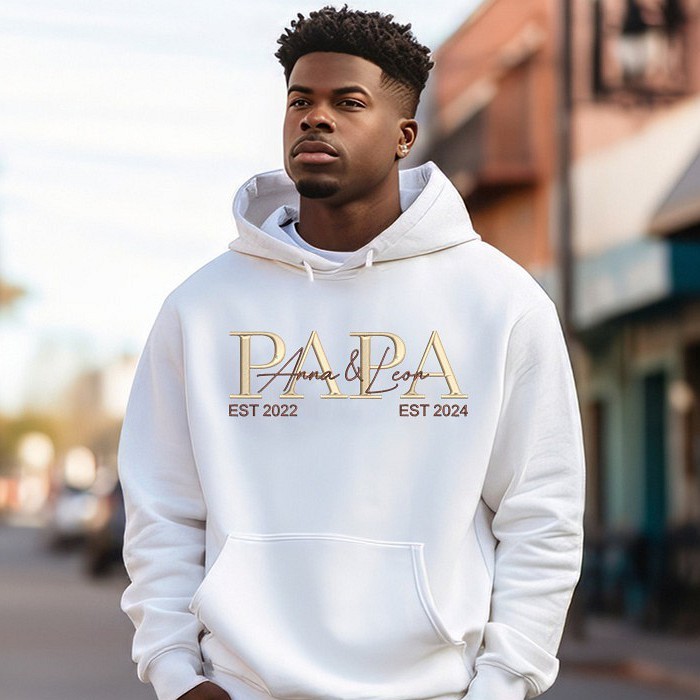 Personalized PAPA Hoodie with Kids Names Father's Day Gift