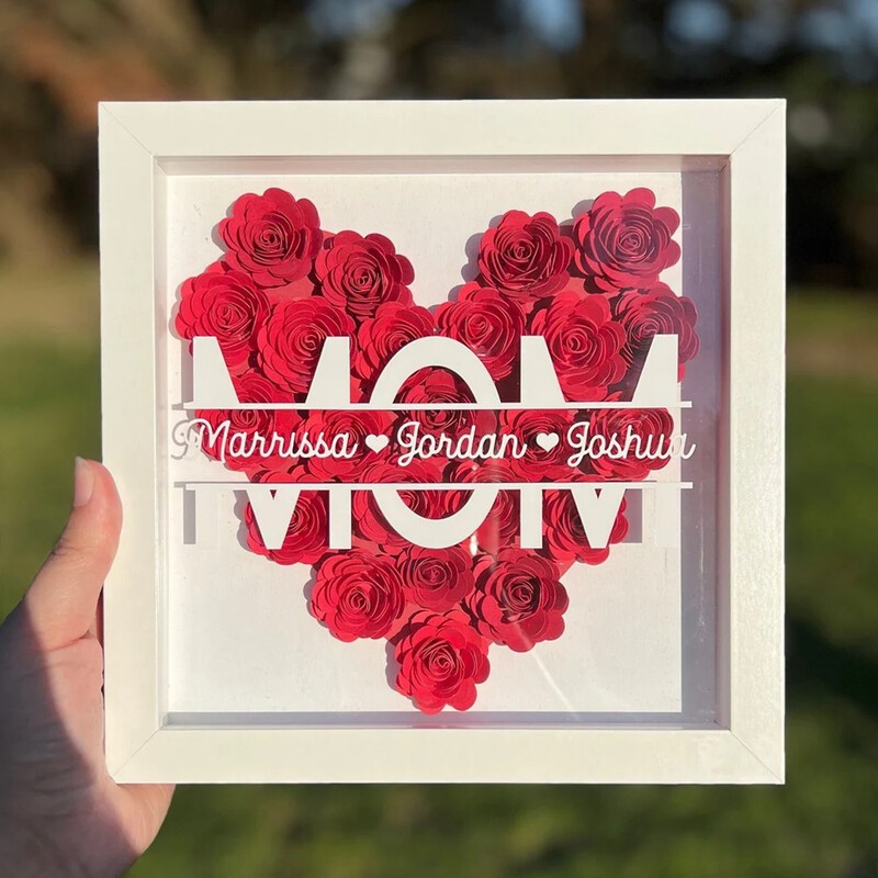 Mom Heart Shaped Monogram Flower Shadow Box Gift For Mothers