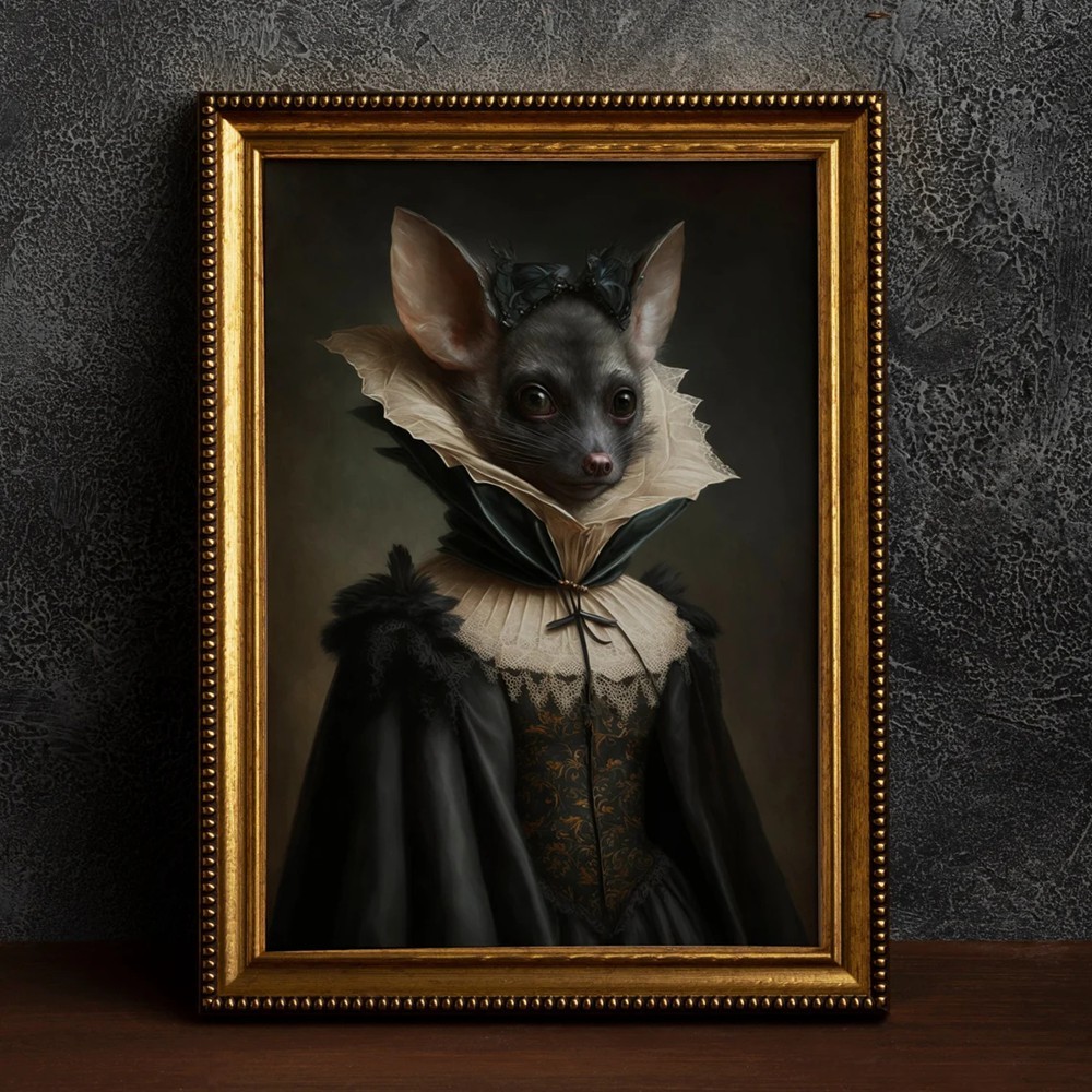 Halloween Gothic Bat in Dress Vintage Style Art Frame Halloween Decor