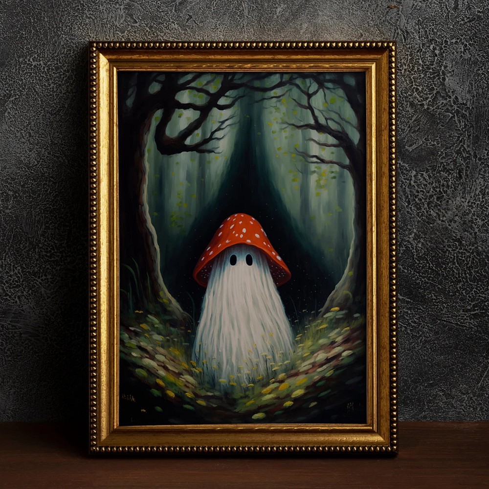 Halloween Mushroom Ghosts Vintage Style Art Frame Halloween Decor