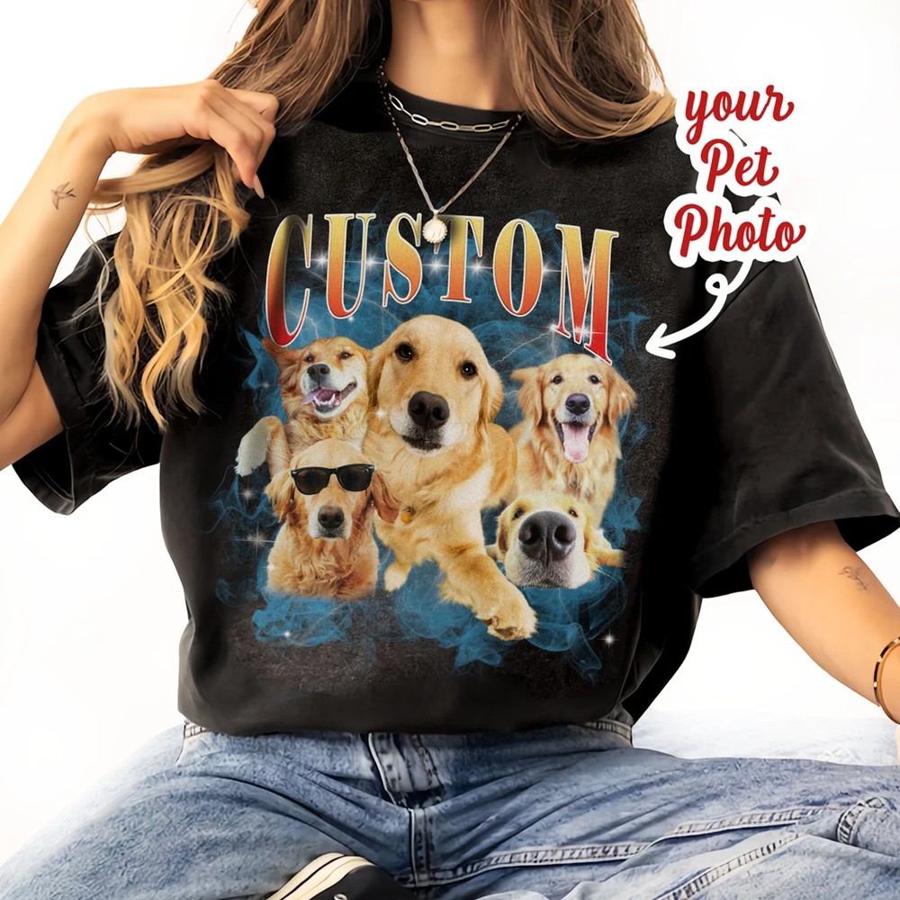 Custom Pet Portrait Shirt Vintage 90's Style Pet T-Shirt Gift For Pet Lover