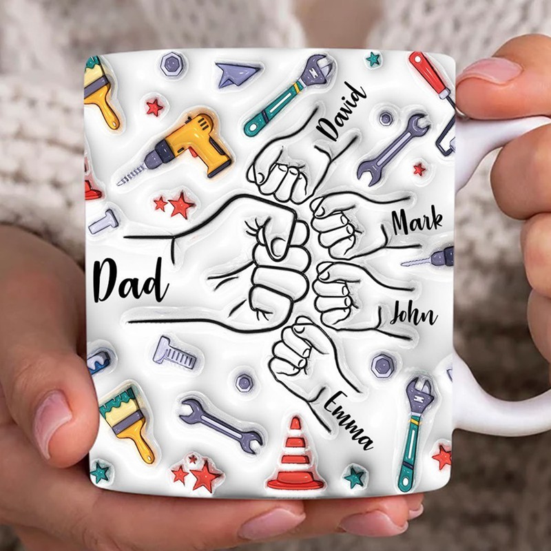 Personalized Dad 3D Inflated Effect Fist Bump Mug Fathers Day Gift for Dad Grandpa