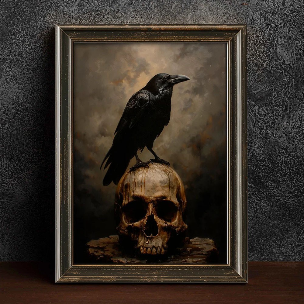 Halloween Gothic Raven Vintage Style Art Frame Halloween Decor