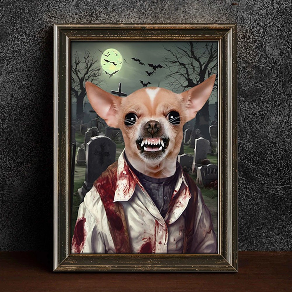 Custom Halloween Zombie Pet Portrait Art Frame Halloween Decor