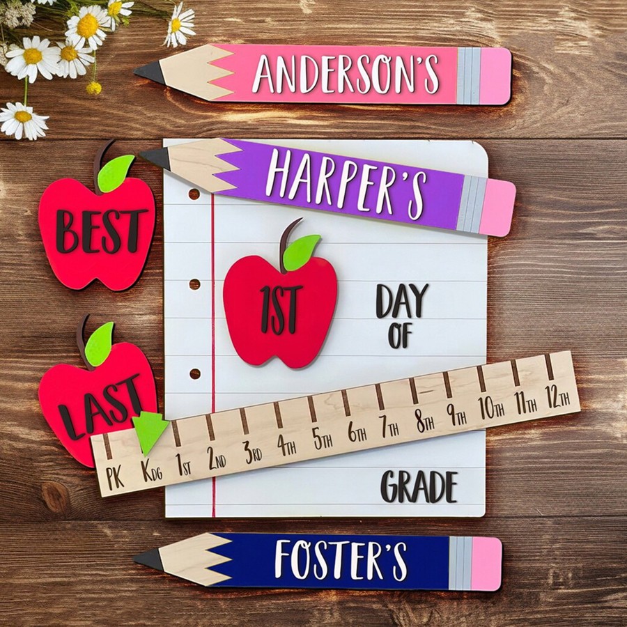 Personalized First Day of School Sign Interchangeable Back to School Sign Kit Gift for Kid