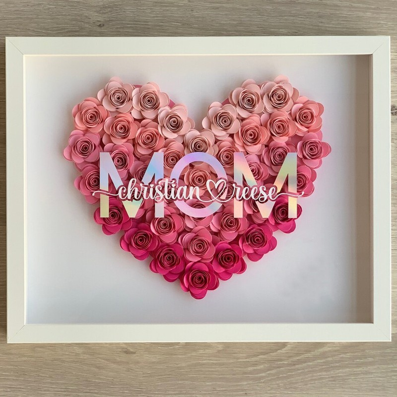 Mom Heart Shaped Monogram Flower Shadow Box Gift For Mothers