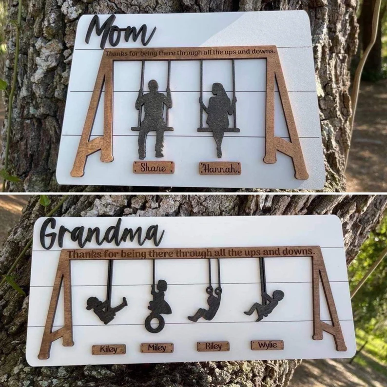 Personalized Swinging Mom Wooden Sign Mother's Day Gift