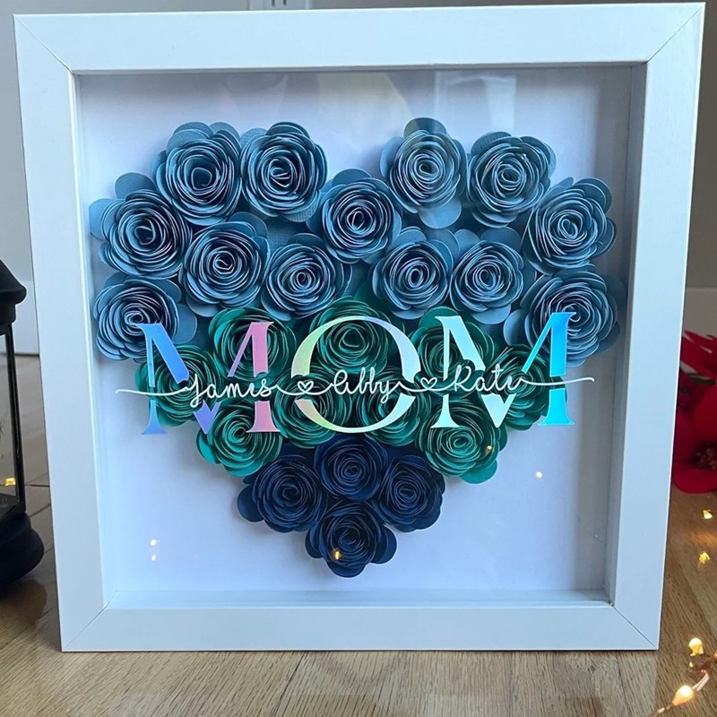 Mom Heart Shaped Monogram Flower Shadow Box Gift For Mothers