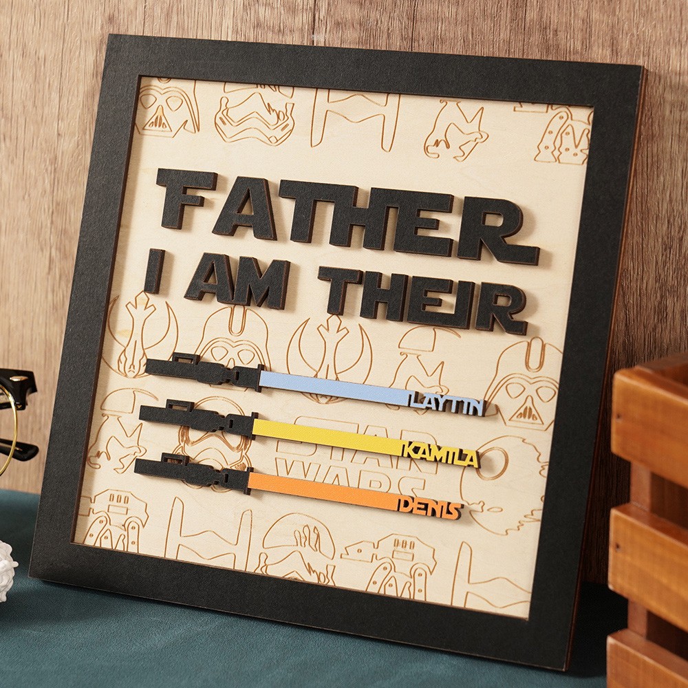 Personalized Lightsaber Sign With Kids Name For Dad Grandpa Father's Day Gift Idea