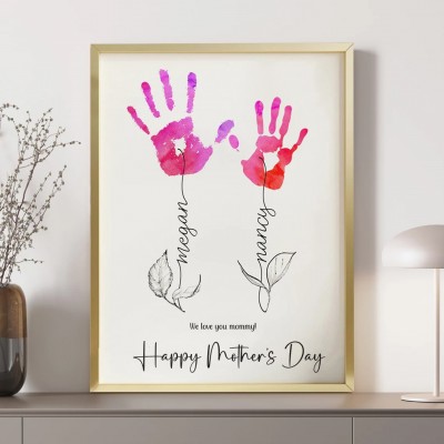 Personalized Flower DIY Handprint Art Frame Gift for Mom Grandma