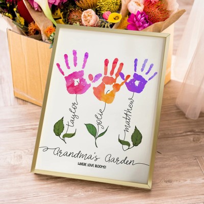 Personalized Flower DIY Handprint Art Frame Gift for Mom Grandma