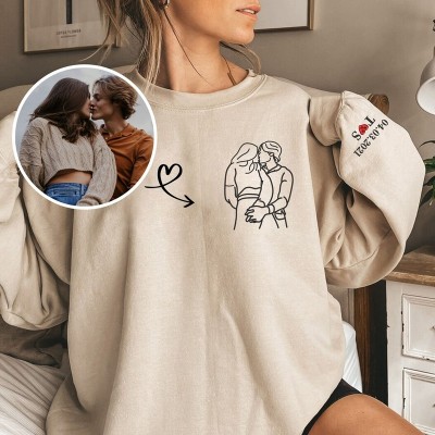 Custom Embroidered Portrait Sweatshirt Music Player Couple Family Gift For Boyfriend