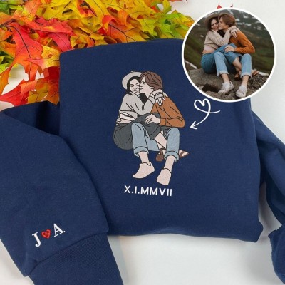 Custom Embroidered Portrait Sweatshirt Music Player Couple Family Gift For Boyfriend