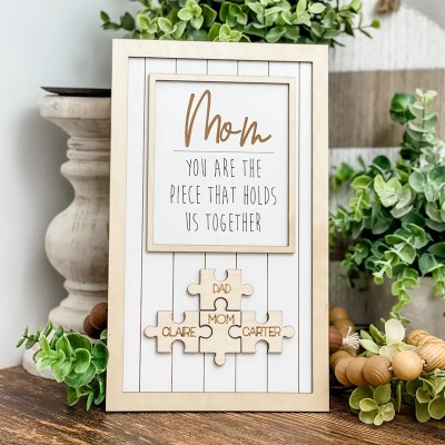 Personalized Mom Puzzle Piece Sign Mom You Are The Piece That Holds Us Together Puzzle Sign