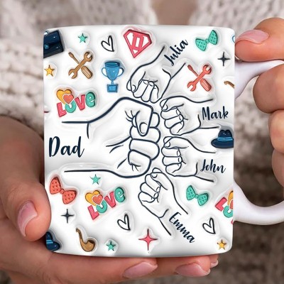 Personalized Dad 3D Inflated Effect Fist Bump Mug Fathers Day Gift for Dad Grandpa