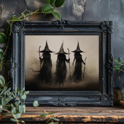 Halloween Witch Rustic Vintage Style Art Frame Halloween Decor