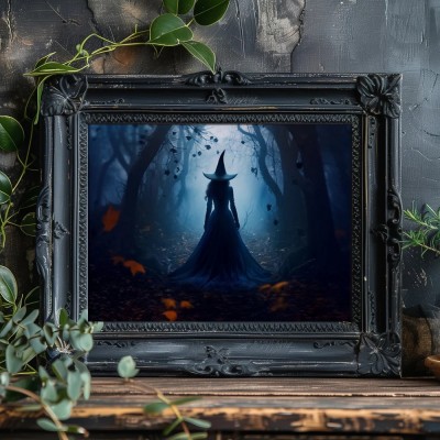 Halloween Witch Rustic Vintage Style Art Frame Halloween Decor