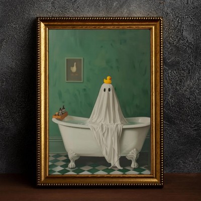 Halloween Victorian Ghost in Bathroom Vintage Style Art Frame Halloween Decor