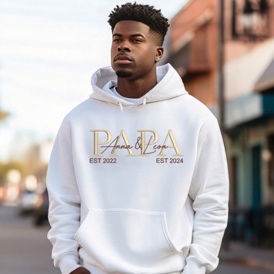 Personalized PAPA Hoodie with Kids Names Father's Day Gift