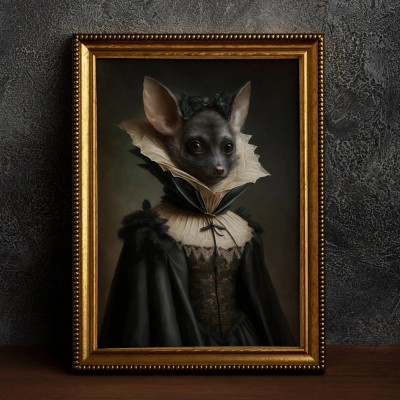 Halloween Gothic Bat in Dress Vintage Style Art Frame Halloween Decor