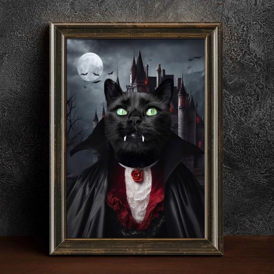 Custom Halloween Vampire Pet Portrait Art Frame Halloween Decor