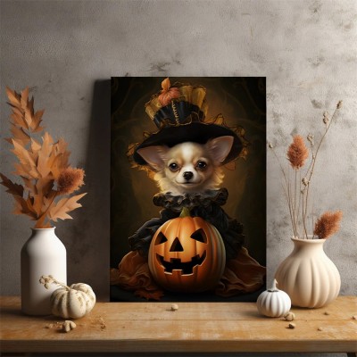 Halloween Pet Portrait Poster Canvas Halloween Wall Decor Art Funny Pet Lover Halloween Gift