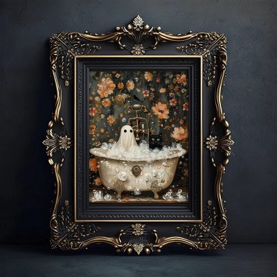 Halloween Ghosts and Black Cat in Bathtub Art Frame Halloween Decor